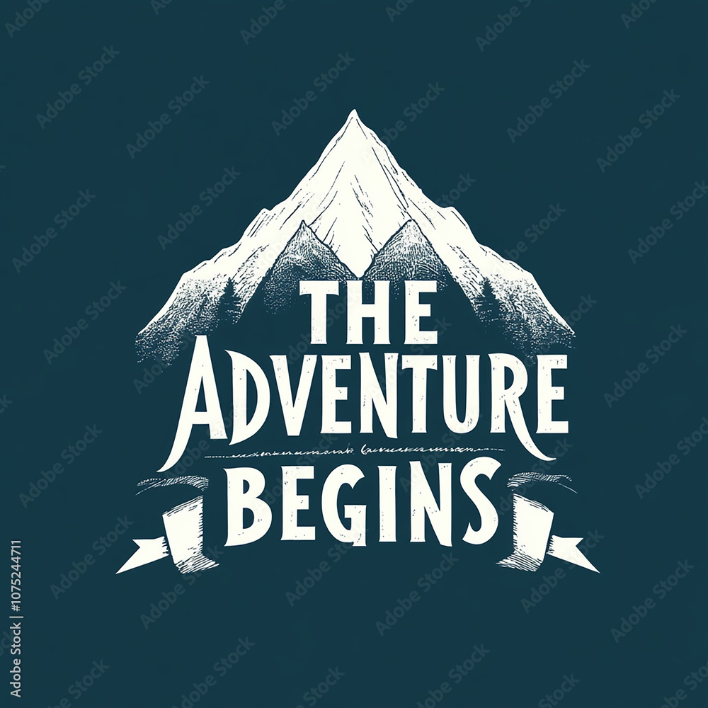 Fototapete logo, elegant style with text the adventure begins, soft lines and shapes, simple minimalistic style