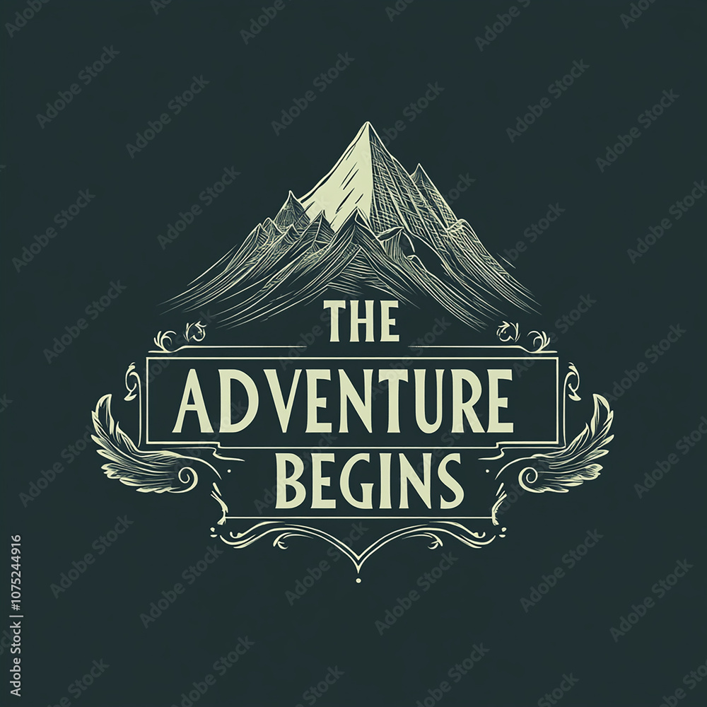 Fototapete logo, elegant style with text the adventure begins, soft lines and shapes, simple minimalistic style