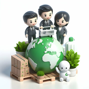 3D Business Team Enhancing Eco-Friendly Procurement Bokeh Digital Art | Sustainable Sourcing & Green Purchasing Strategies | Empty Space for Text or Branding, Isolated Icon on White Background