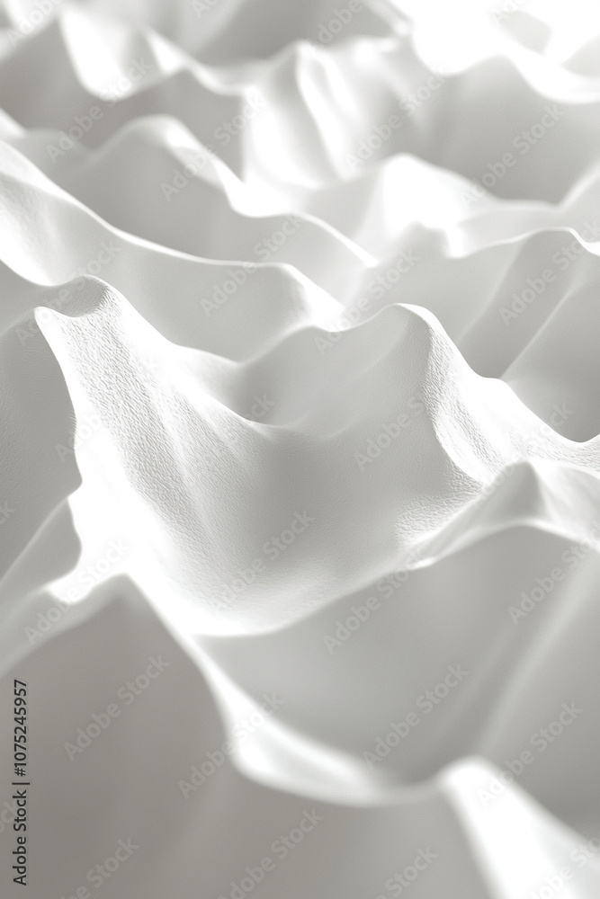 Poster white fabric with a smooth texture, folded into flowing waves, catches the light