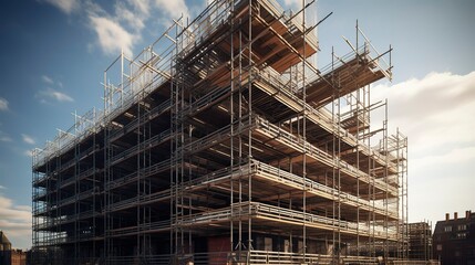 A photo of a building under construction with scaffold