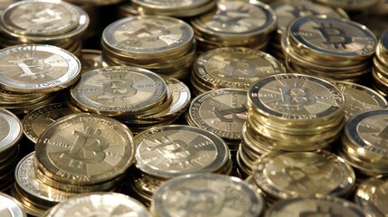 Bitcoin,a stack of gold coins, virtual currency