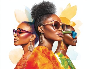 Black History Month colourful abstract illustration of Diverse representations of African-American across different fields.