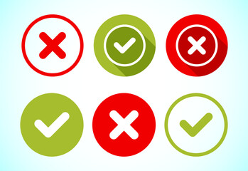 Yes and No badges, Check mark and cross mark icons