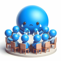 3D Blue Monday Support Group Concept, Individuals Sharing Feelings, Supporting Each Other, Group Meeting, Isolated Icon White Background, Magazine Advertisement, Copy Space for Marketing