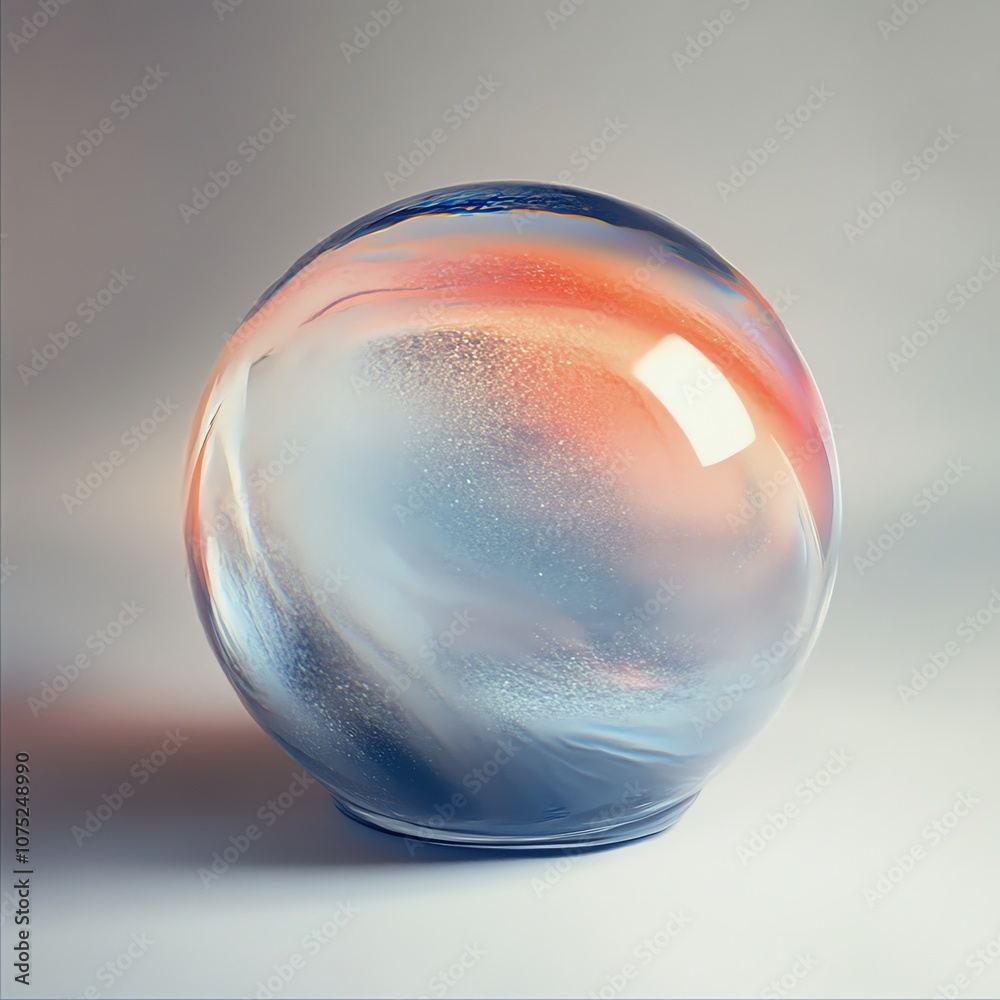 Poster A glass sphere with a swirling blue and orange pattern inside. The sphere is illuminated from the left, creating a bright reflection on the surface.