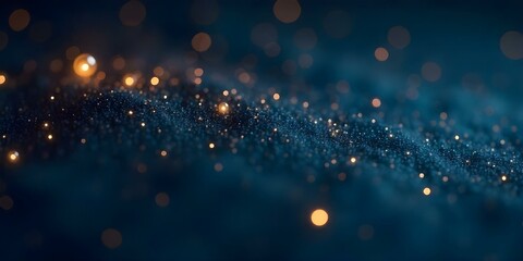 A night sky filled with twinkling stars against a dark blue background, with some blurry, glowing orbs of light visible.