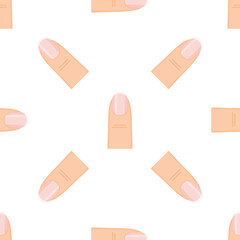 Seamless pattern with well groomed fingers with french manicure on white background