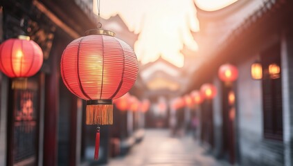 background with Chinese lanterns and Chinese architecture