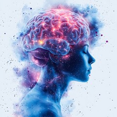 Naklejka premium Human Brain with Glowing Light and Abstract Background.