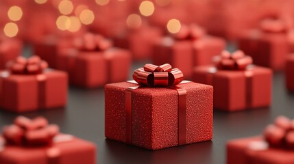 Obraz premium Red Gift Boxes with Bows Festive Holiday Presents Celebration Background