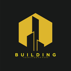 Building contruction logo design with creative idea and golden gradient concept