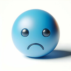 Fototapeta premium 3D Blue Monday Sad Face Isolated Macro Concept, Emphasizing Emotions for Magazine Advertisement, Copy Space, 3D Icon, White Background, Representing Blue Monday Feelings Effectively