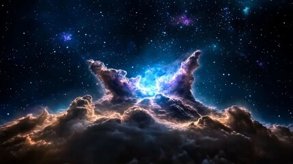 Fototapeta premium Cosmic Nebula Cloudscape Starry Night Sky Background