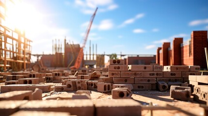 A photo of a construction site with a focus on brick wall