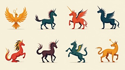 Obraz premium Mythical Creature Icons from Different Cultures