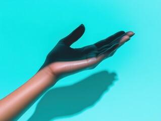 Open hand reaching towards shadow of menacing hand, symbolizing vulnerability and fear. AI generated.