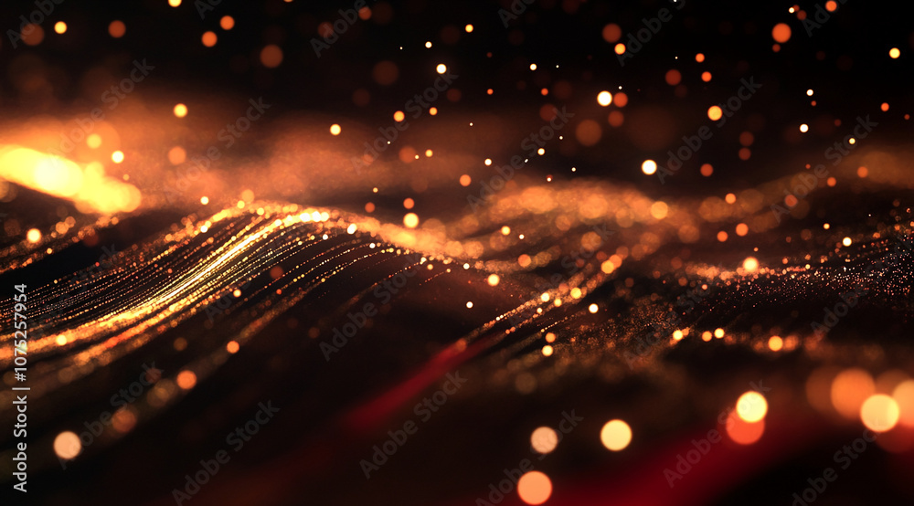 Poster abstract golden lights form a swirling, wavy pattern against a dark background, creating a captivati