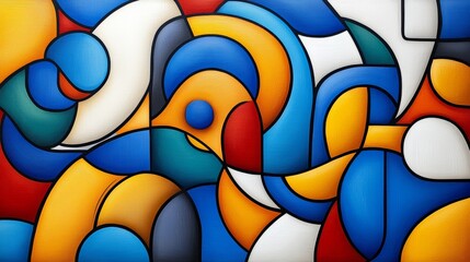 Abstract Colorful Swirl Painting Blue Yellow Red Modern Art Canvas