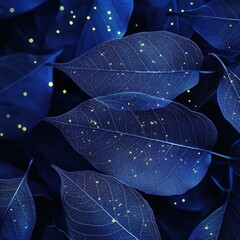 Obraz premium Discover the Ethereal Beauty of Glowing Blue Leaves in a Mystical Night Garden