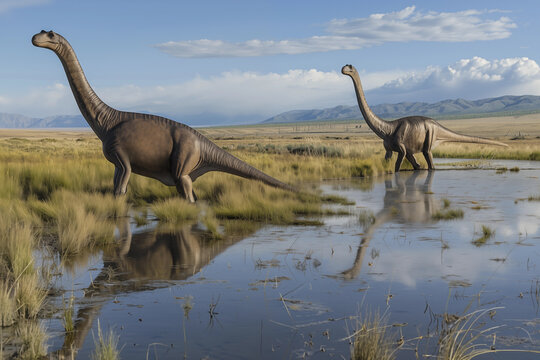 Deux dinosaures sauropodes herbivores du genre Apatosaurus.