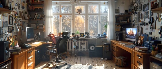 Naklejka premium Home Office Reality: A Contrast Between Ideal and Everyday Workspaces
