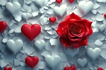 Happy Valentine's Day 3D abstract red and white flower&nbsp;wall paper. Generative Ai