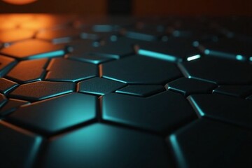 Obraz premium Futuristic 3D Hexagon Pattern with Blue and Orange Illumination for High-Tech Backgrounds