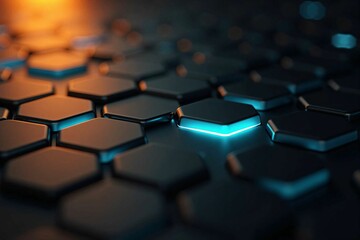 Obraz premium Futuristic 3D Hexagon Pattern with Blue and Orange Illumination for High-Tech Backgrounds