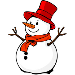 Vintage Snowball smiling Snowman. Snowman with carrot nose, scarf and hat on the white background illustration graphic design
