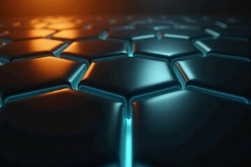 Fototapeta premium High-Tech Hexagonal Pattern with Luminous Blue and Orange Tones for Abstract Digital Designs
