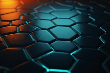 High-Tech Hexagonal Pattern with Luminous Blue and Orange Tones for Abstract Digital Designs