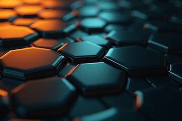 Obraz premium High-Tech Hexagonal Pattern with Luminous Blue and Orange Tones for Abstract Digital Designs