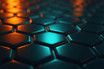 Stylish Blue and Orange Hexagonal Pattern with 3D Depth and Futuristic Vibes