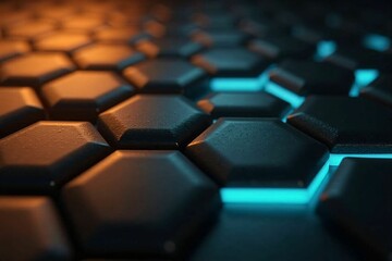 Obraz premium Stylish Blue and Orange Hexagonal Pattern with 3D Depth and Futuristic Vibes