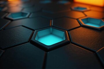 Stylish Blue and Orange Hexagonal Pattern with 3D Depth and Futuristic Vibes