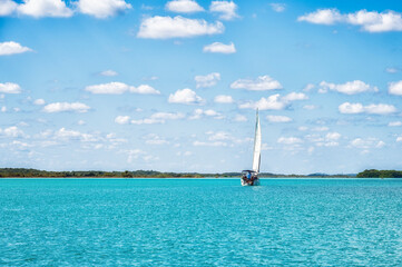 Sailboat in Bacalar Lagoon.