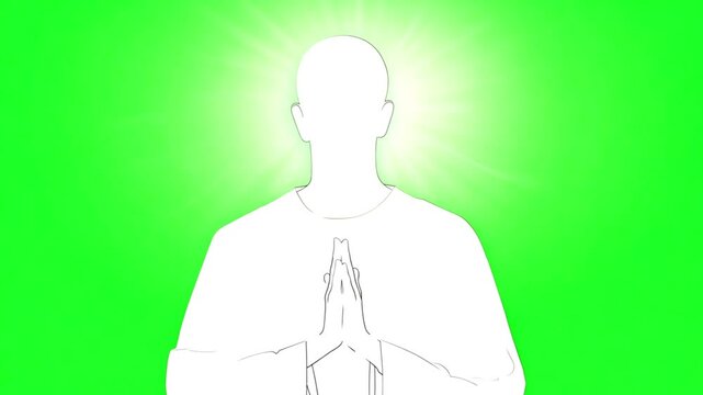 Praying man animation on green screen background. Man animation praying to the Allah or God Christian Shot in 4k resolution chroma key