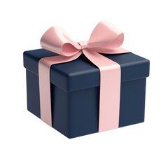 A beautifully wrapped navy gift box with a delicate pink ribbon, perfect for any occasion or celebration.