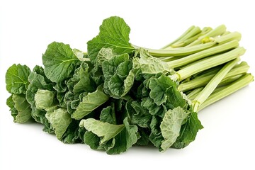 Isolated fresh rhubarb on a white background. Generative Ai