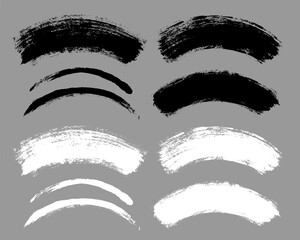 Brush stroke vector. Painted curves, arc lines, isolated. Grunge curvy backgrounds. Textured design elements. Black and white brush options