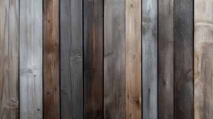 Obraz premium A close-up of weathered wooden planks showcases a variety of textures and hues, offering an earthy, rustic aesthetic.