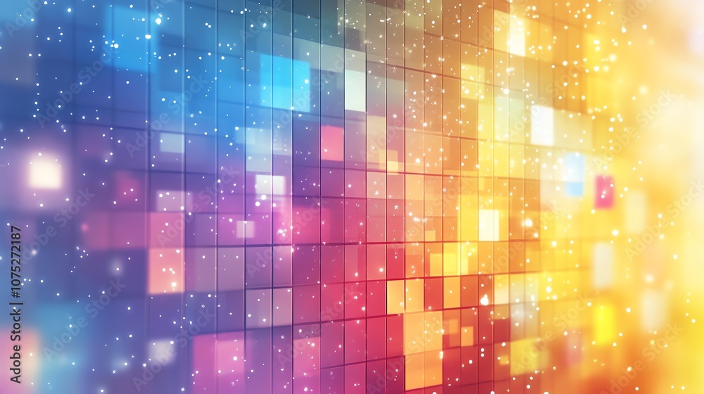 Poster Abstract background with colorful mosaic tiles and bright light effect.