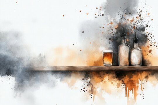 A soft watercolor painting of a rustic kitchen with wooden accents, showing warmth and inviting charm