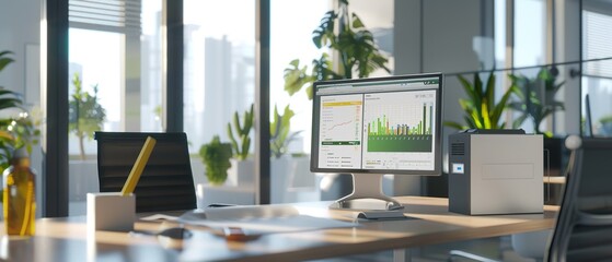 Fototapeta premium Modern Office Setup for Quality Management and Control Software