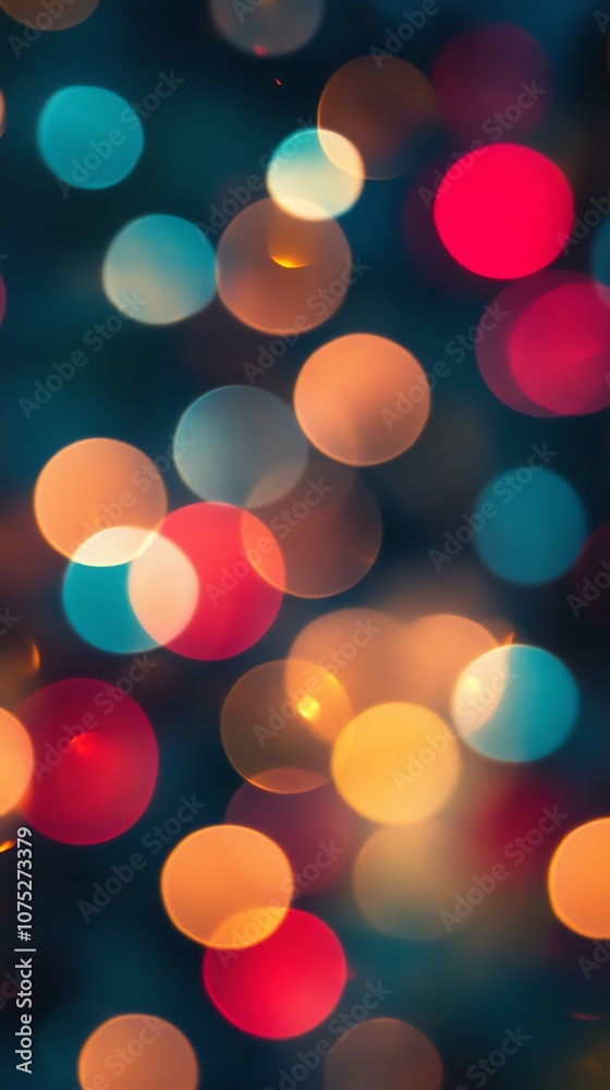 Poster abstract bokeh background with blurred lights in red, blue, yellow and orange colors.