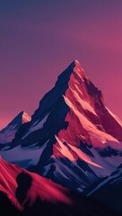 Majestic Mountain Peak Illuminated by a Sunset Near a Snowy Landscape in Tranquil Nature