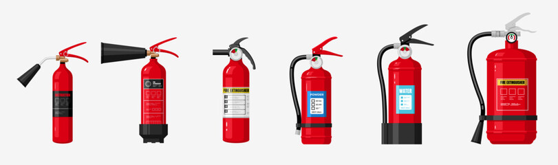 Portable or industrial fire extinguisher firefighter equipment set icon