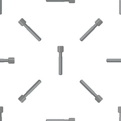 Seamless pattern of realistic metal bolt with square head, fixing element for construction and repair works, repeating vector illustration on white background