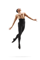 Fototapeta premium Male ballet dancer with black tights performing a jump